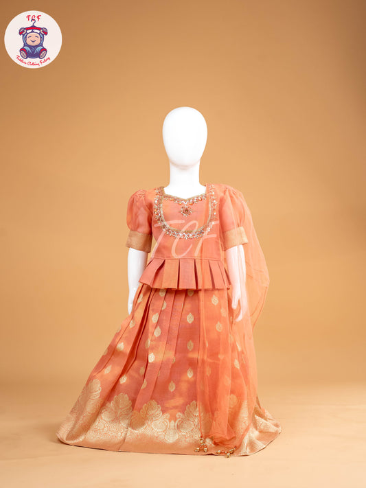 Peach Floral Print - Semi Leghanga Choli