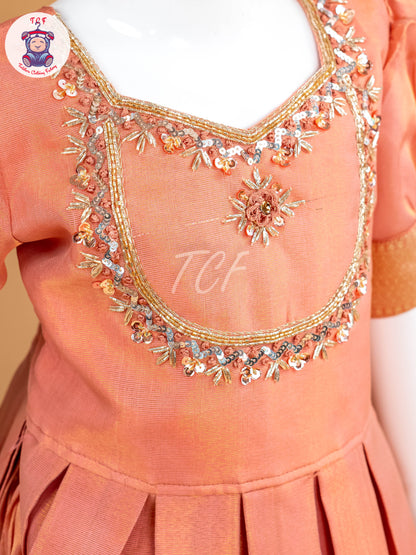Peach Floral Print - Semi Leghanga Choli