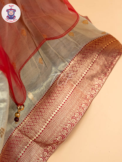 Red & Sandal Floral Print - Semi Leghanga Choli