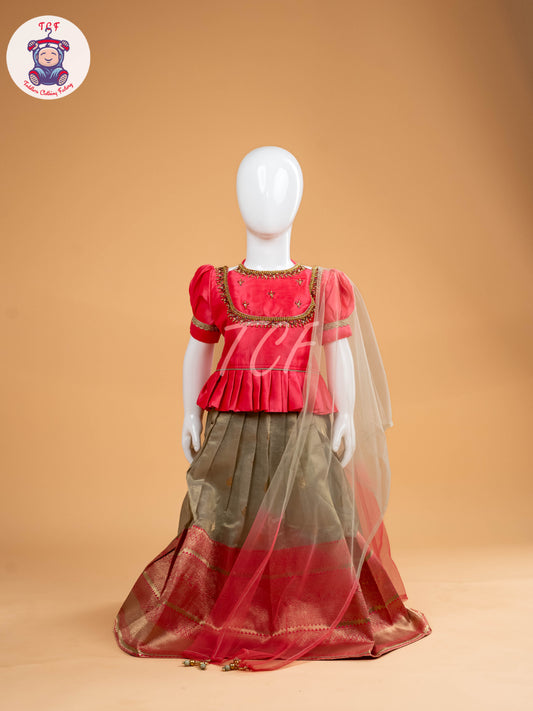 Pink Floral Print - Semi Leghanga Choli