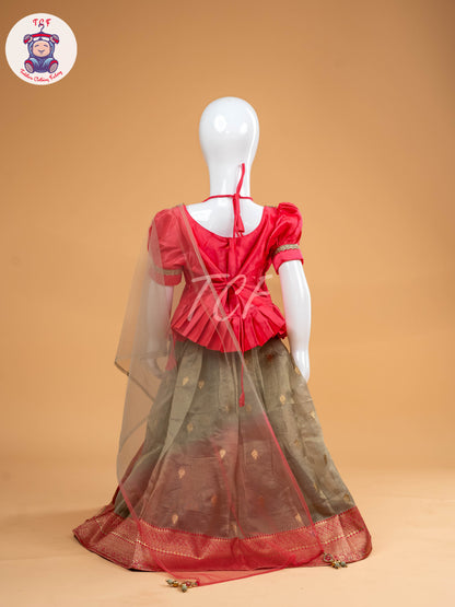 Pink Floral Print - Semi Leghanga Choli