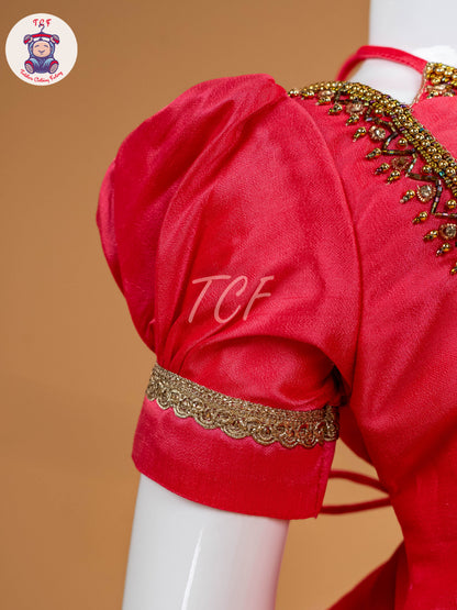Pink Floral Print - Semi Leghanga Choli