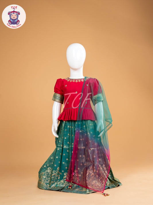 Pink & Green - Semi Leghanga Choli