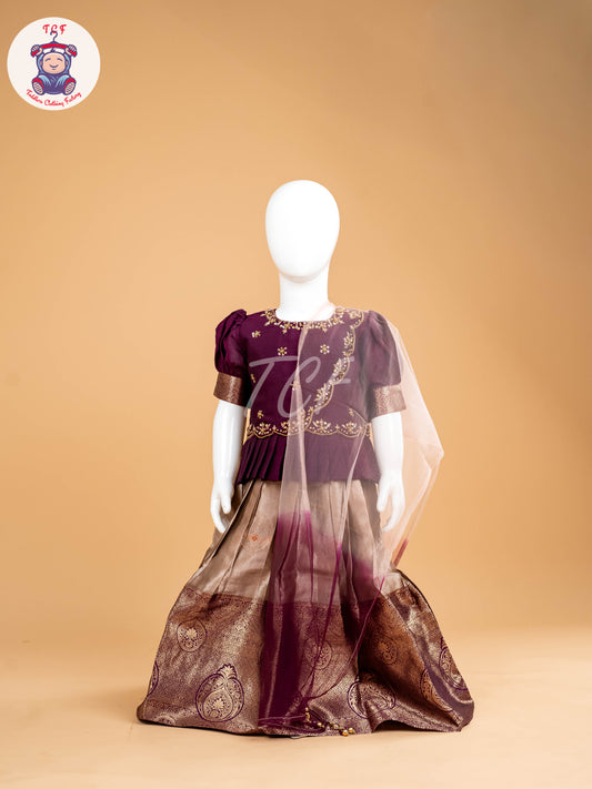 Purple Floral Print - Semi Leghanga Choli