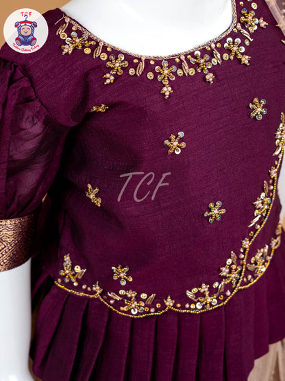 Purple Floral Print - Semi Leghanga Choli