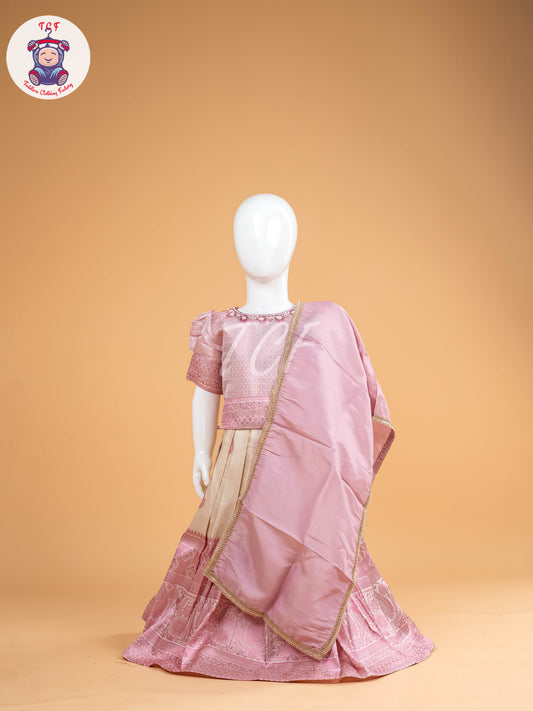 Baby Pink & White Floral Print - Semi Leghanga Choli