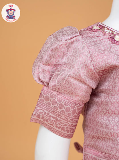 Baby Pink & White Floral Print - Semi Leghanga Choli
