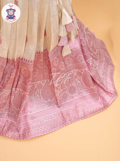 Baby Pink & White Floral Print - Semi Leghanga Choli