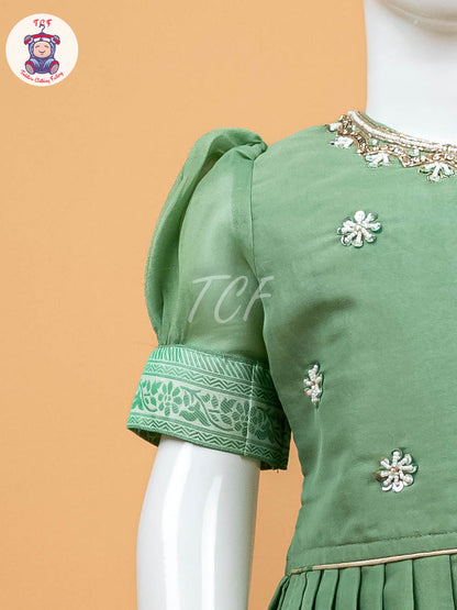 Pastel Green & White - Semi Leghanga Choli