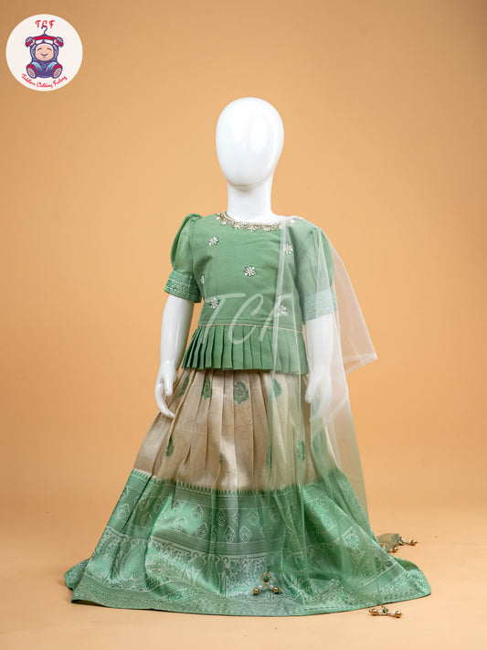 Pastel Green & White - Semi Leghanga Choli