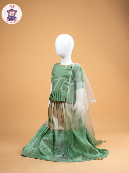 Pastel Green & White - Semi Leghanga Choli