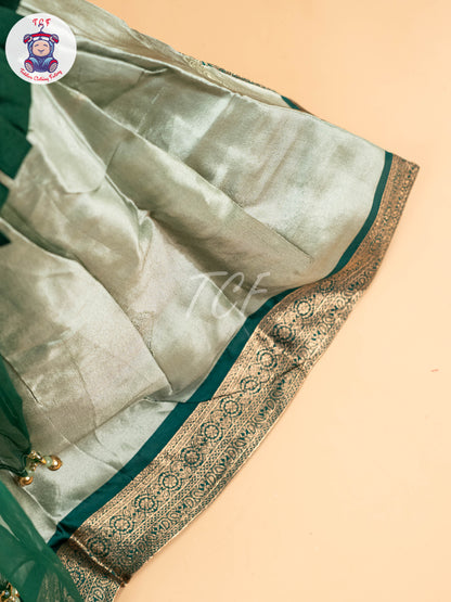 Dark Green & Pastel Green - Semi Leghanga Choli