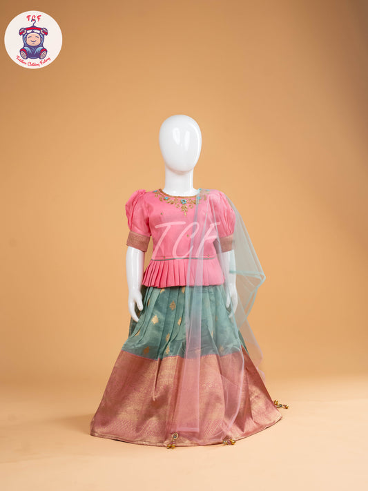 Baby Pink & Teal Blue - Semi Leghanga Choli