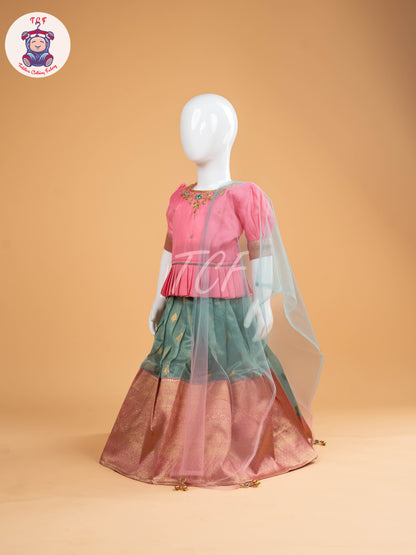 Baby Pink & Teal Blue - Semi Leghanga Choli