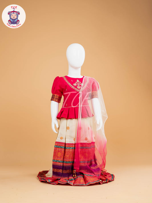 Pink & Cream - Semi Leghanga Choli
