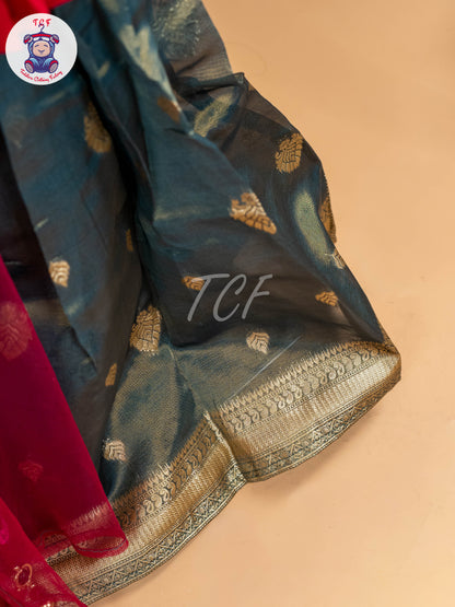 Pink & Green Floral Print - Semi Leghanga Choli
