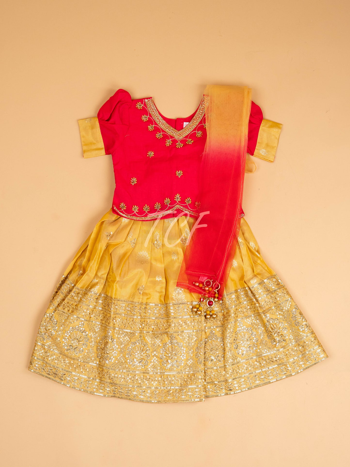 Pink & Mustard - Semi Leghanga Choli