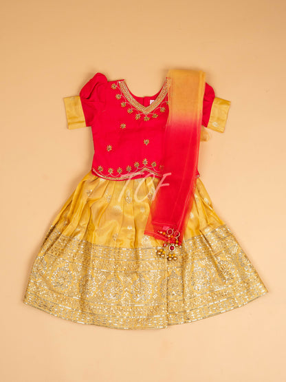 Pink & Mustard - Semi Leghanga Choli