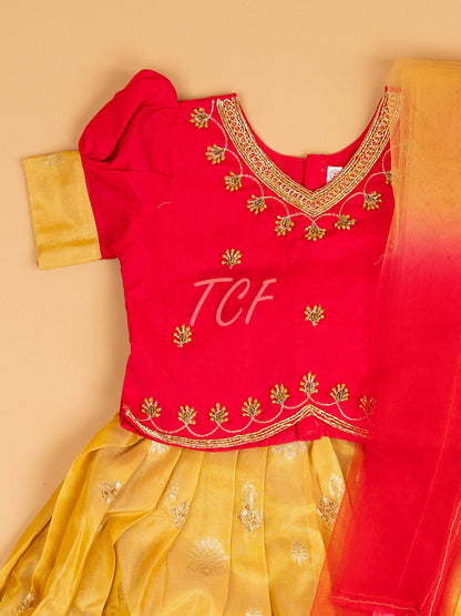 Pink & Mustard - Semi Leghanga Choli