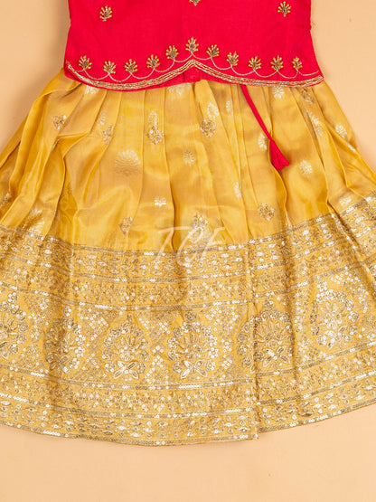 Pink & Mustard - Semi Leghanga Choli