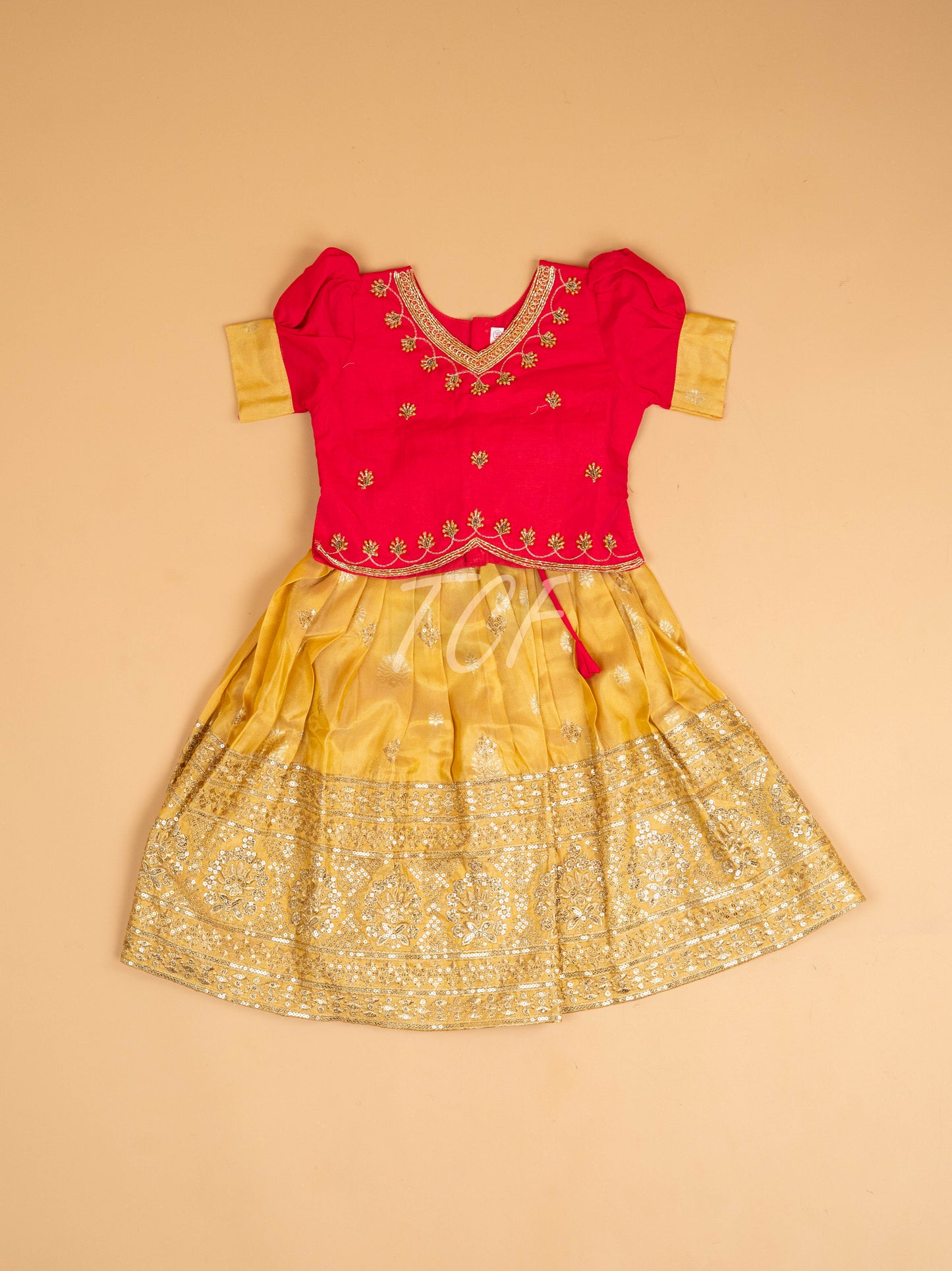 Pink & Mustard - Semi Leghanga Choli