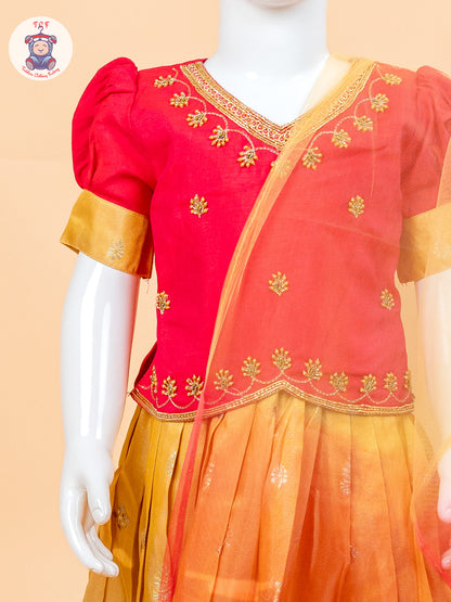 Pink & Mustard - Semi Leghanga Choli