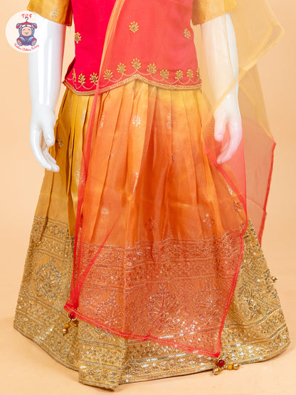 Pink & Mustard - Semi Leghanga Choli