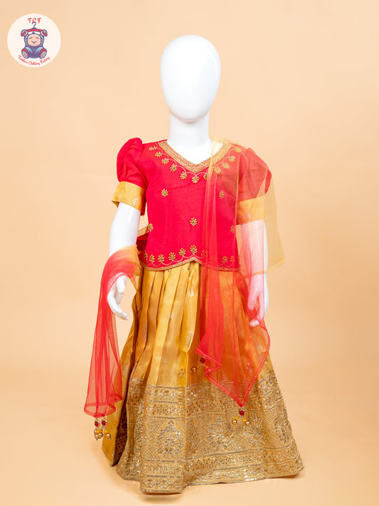 Pink & Mustard - Semi Leghanga Choli