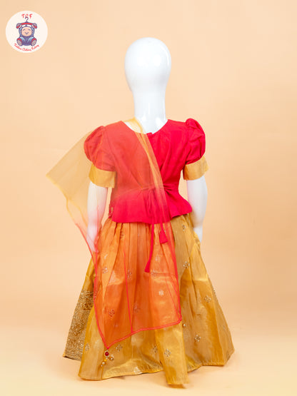 Pink & Mustard - Semi Leghanga Choli