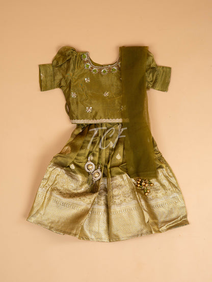 Light Green & Brown - Semi Leghanga Choli