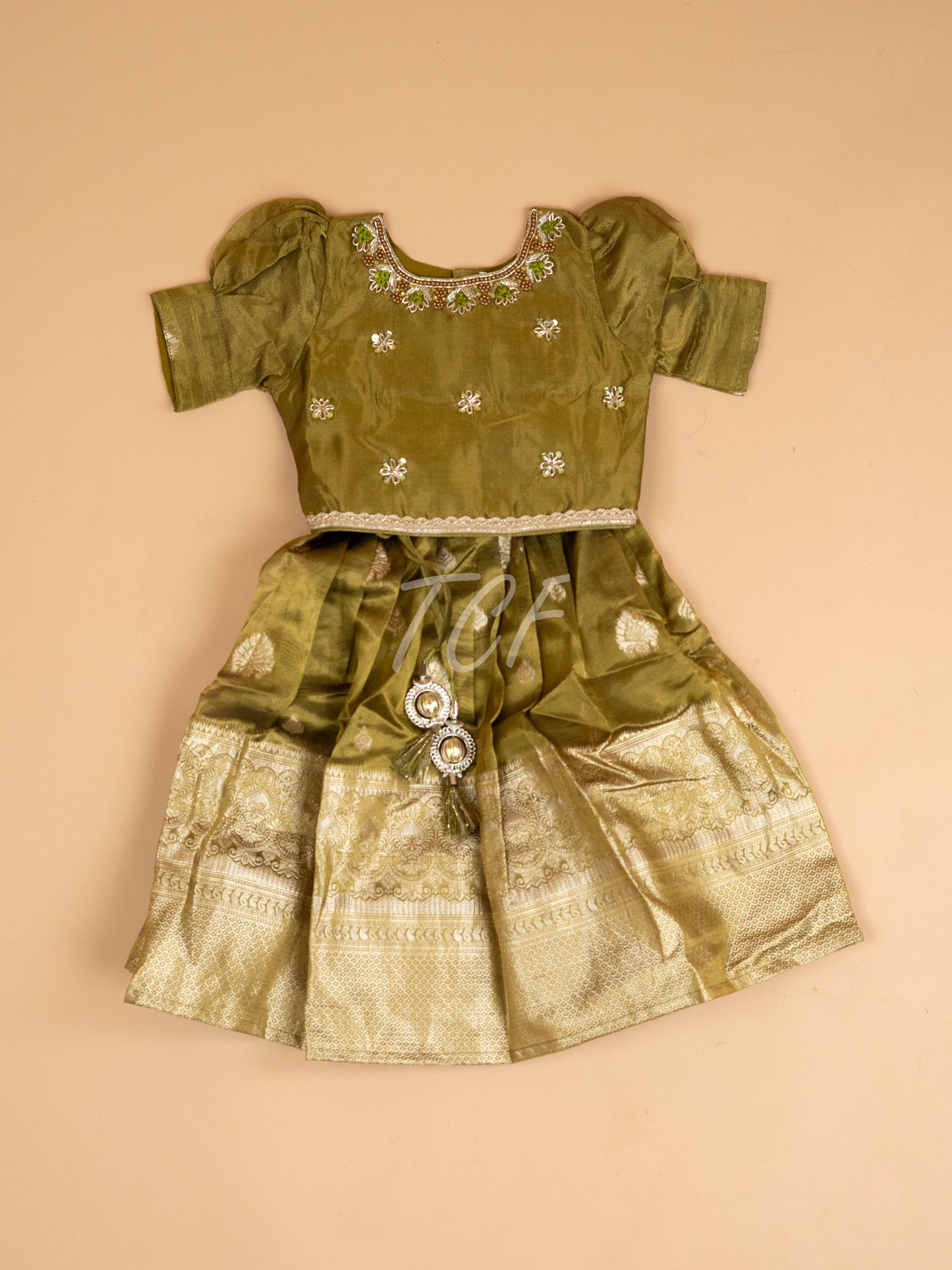 Light Green & Brown - Semi Leghanga Choli