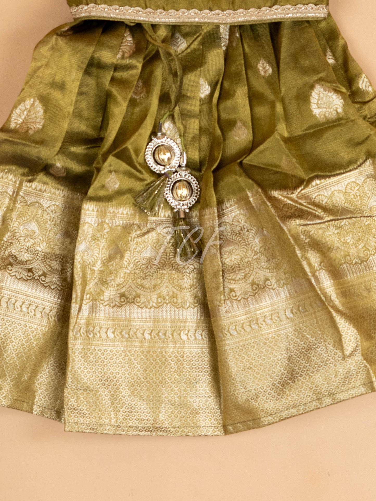 Light Green & Brown - Semi Leghanga Choli
