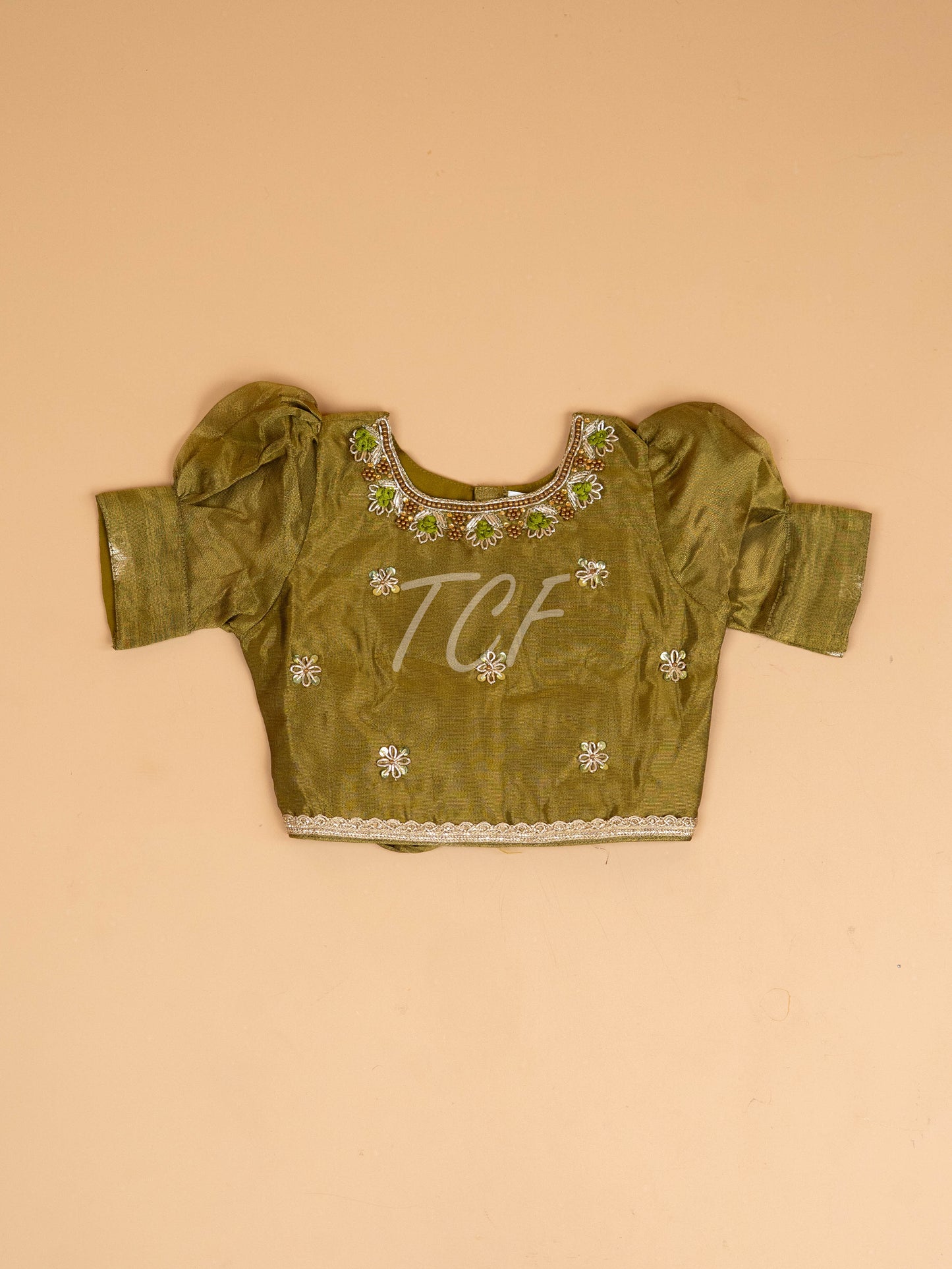 Light Green & Brown - Semi Leghanga Choli