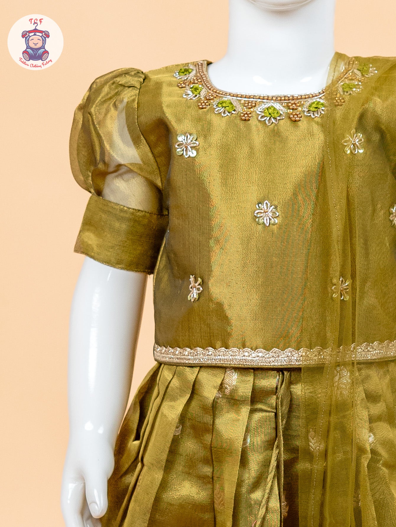 Light Green & Brown - Semi Leghanga Choli