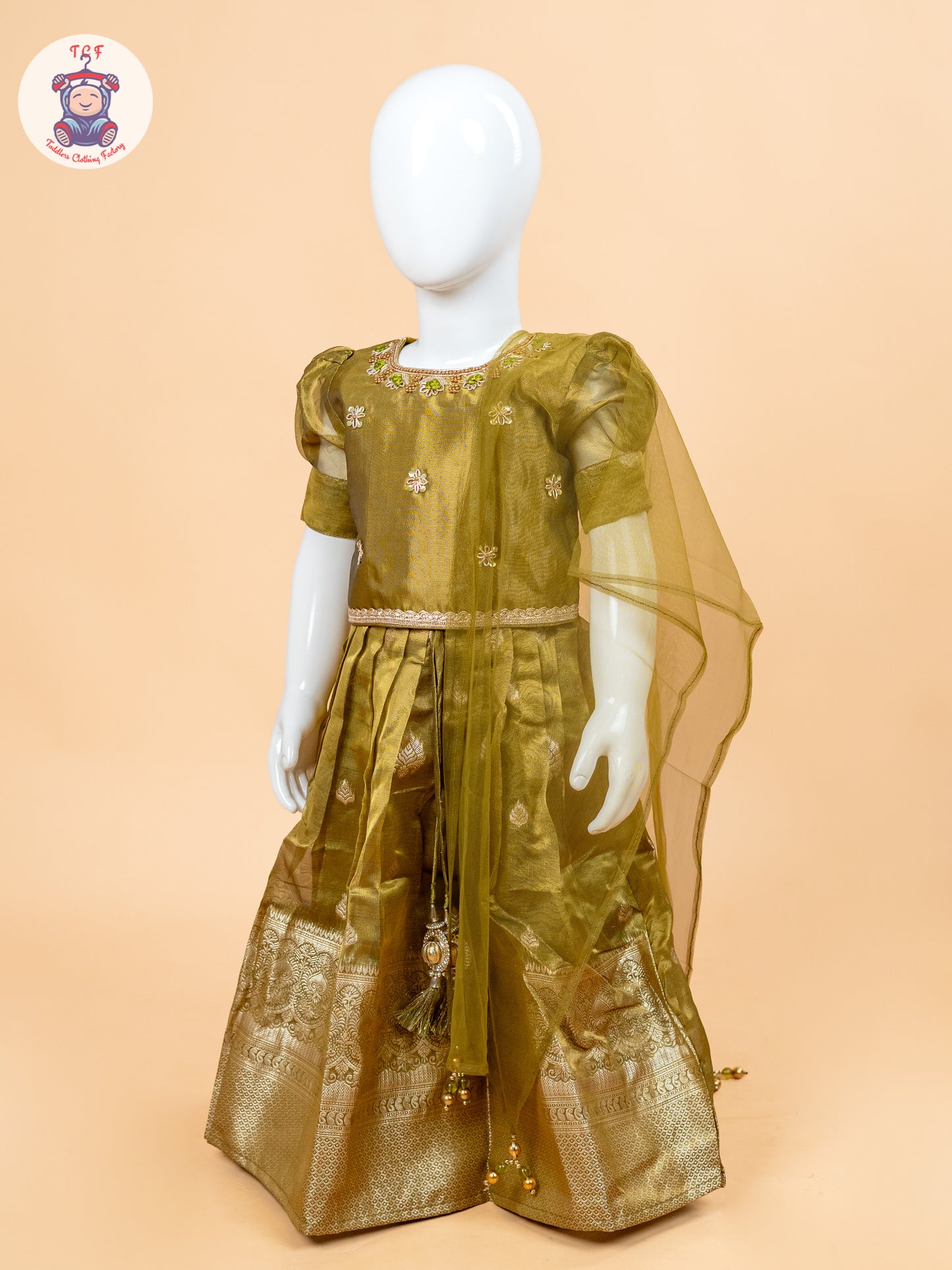 Light Green & Brown - Semi Leghanga Choli