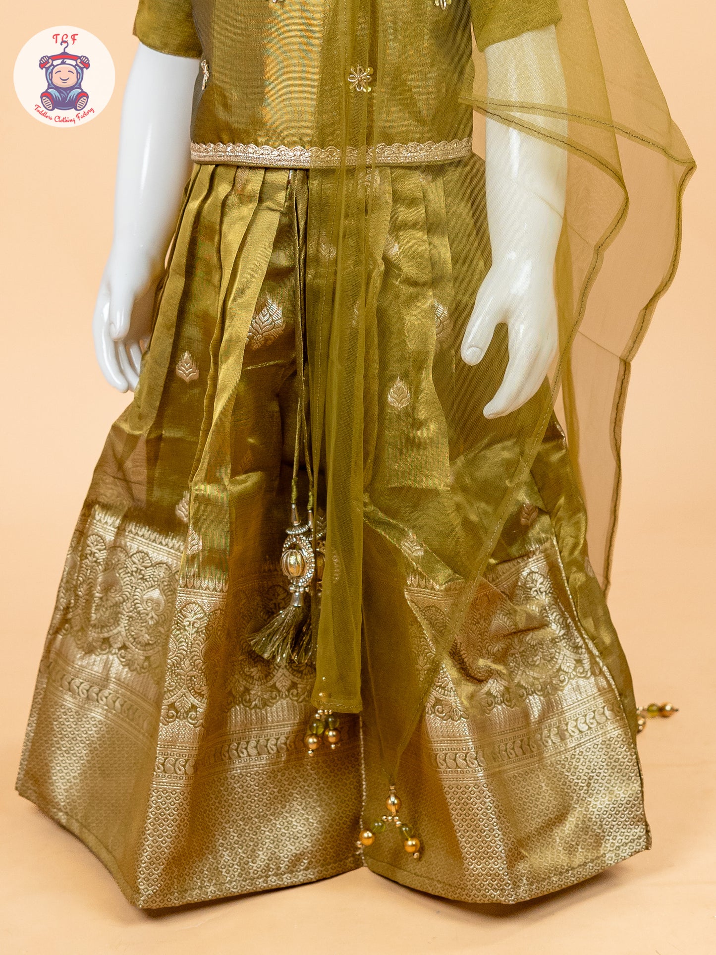Light Green & Brown - Semi Leghanga Choli