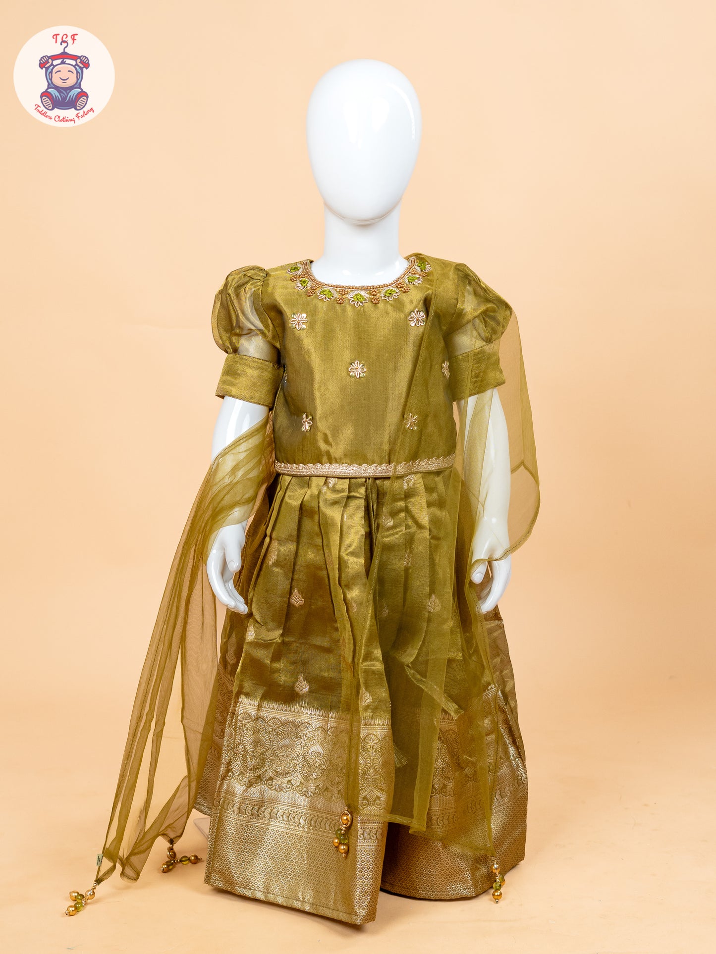 Light Green & Brown - Semi Leghanga Choli