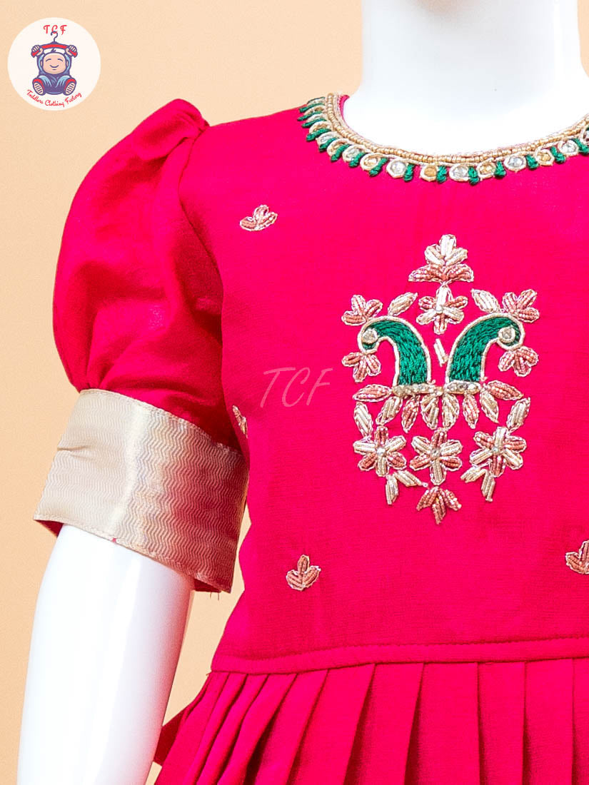 Pink & White Floral Print - Semi Leghanga Choli