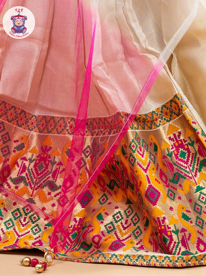 Pink & White Floral Print - Semi Leghanga Choli