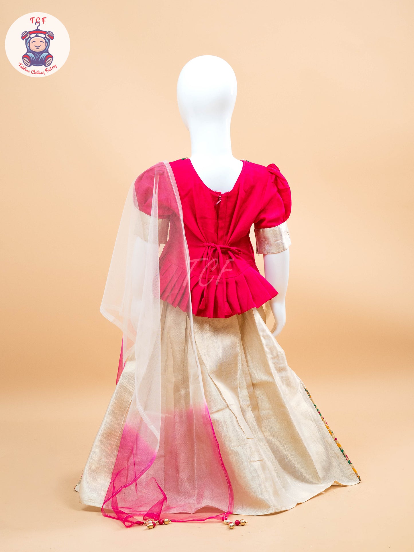 Pink & White Floral Print - Semi Leghanga Choli