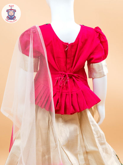 Pink & White Floral Print - Semi Leghanga Choli