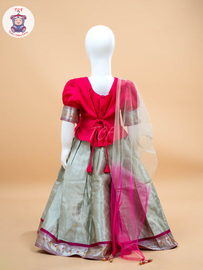 Pink & White Floral Print - Semi Leghanga Choli