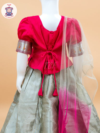 Pink & White Floral Print - Semi Leghanga Choli