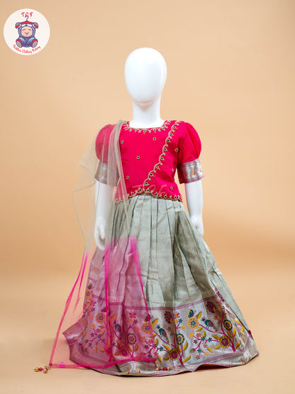Pink & White Floral Print - Semi Leghanga Choli