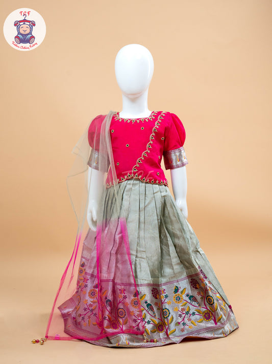 Pink & White Floral Print - Semi Leghanga Choli