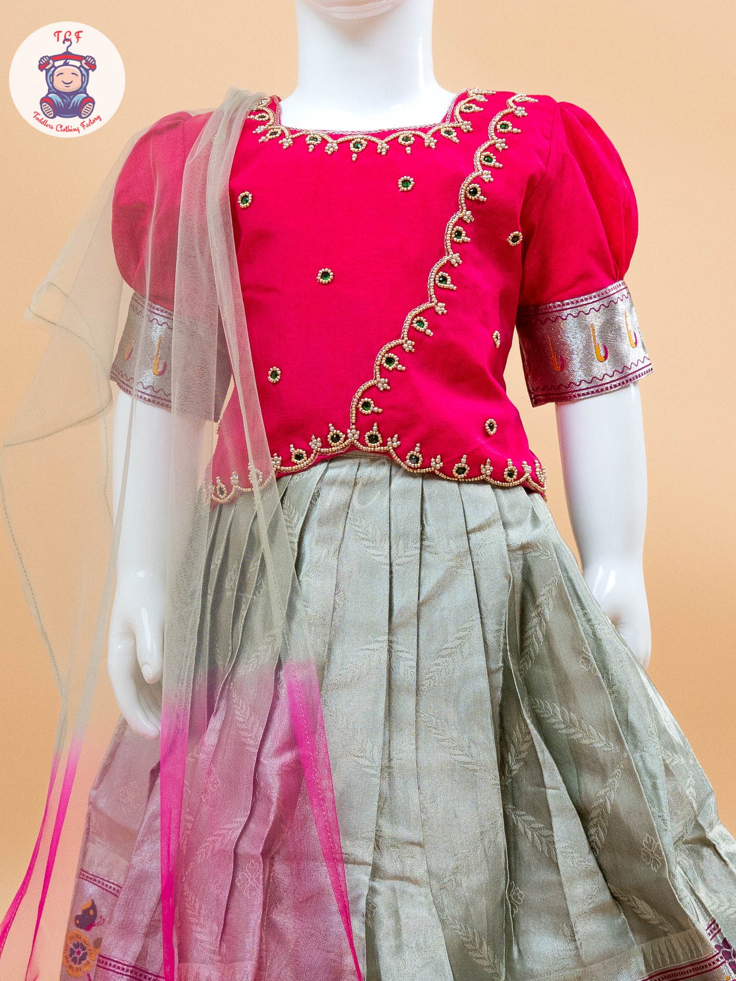 Pink & White Floral Print - Semi Leghanga Choli
