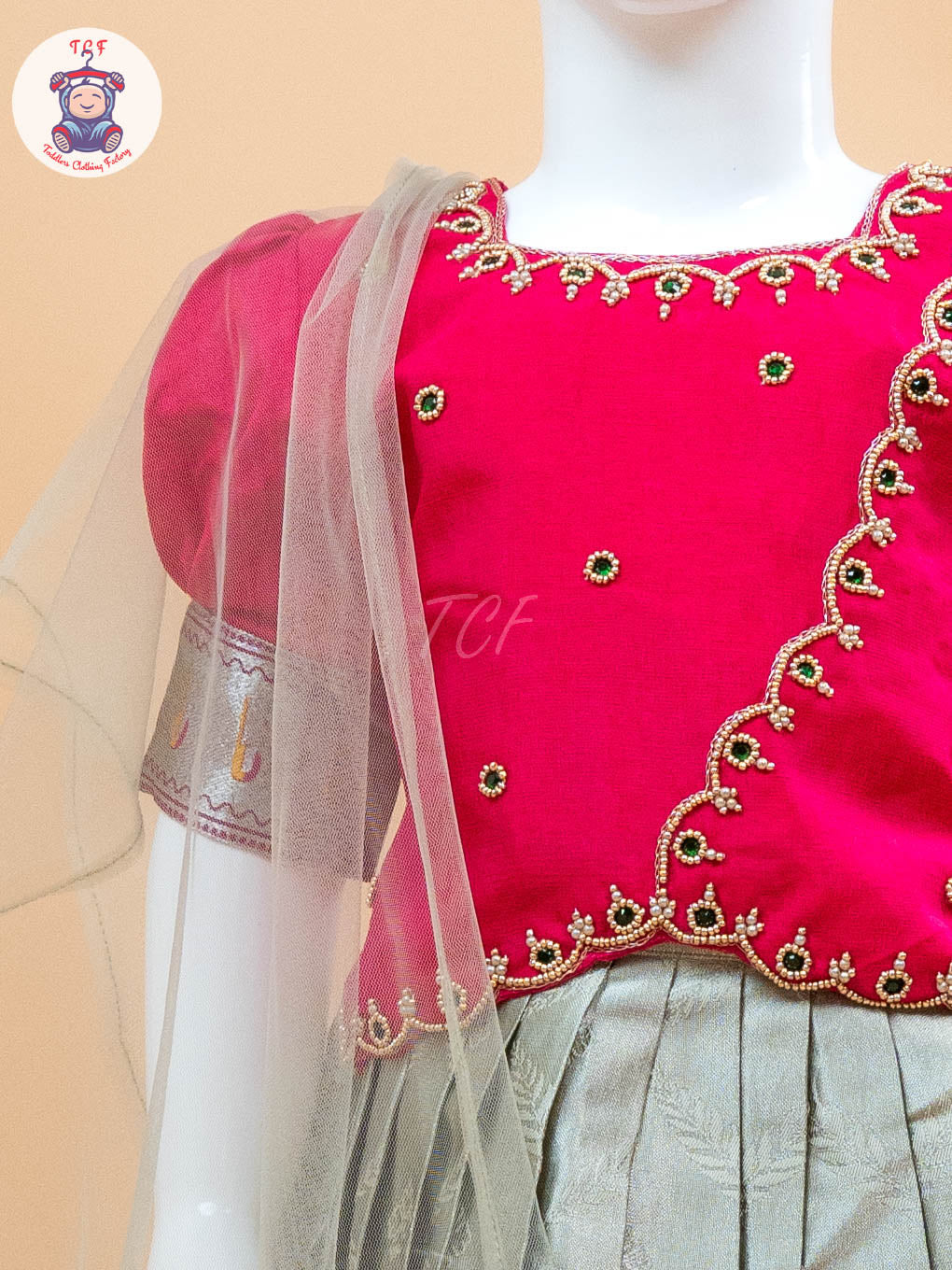 Pink & White Floral Print - Semi Leghanga Choli