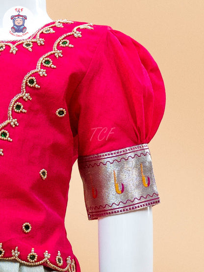 Pink & White Floral Print - Semi Leghanga Choli