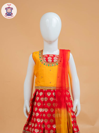 Orange & Red Floral Print - Semi Lehenga Choli