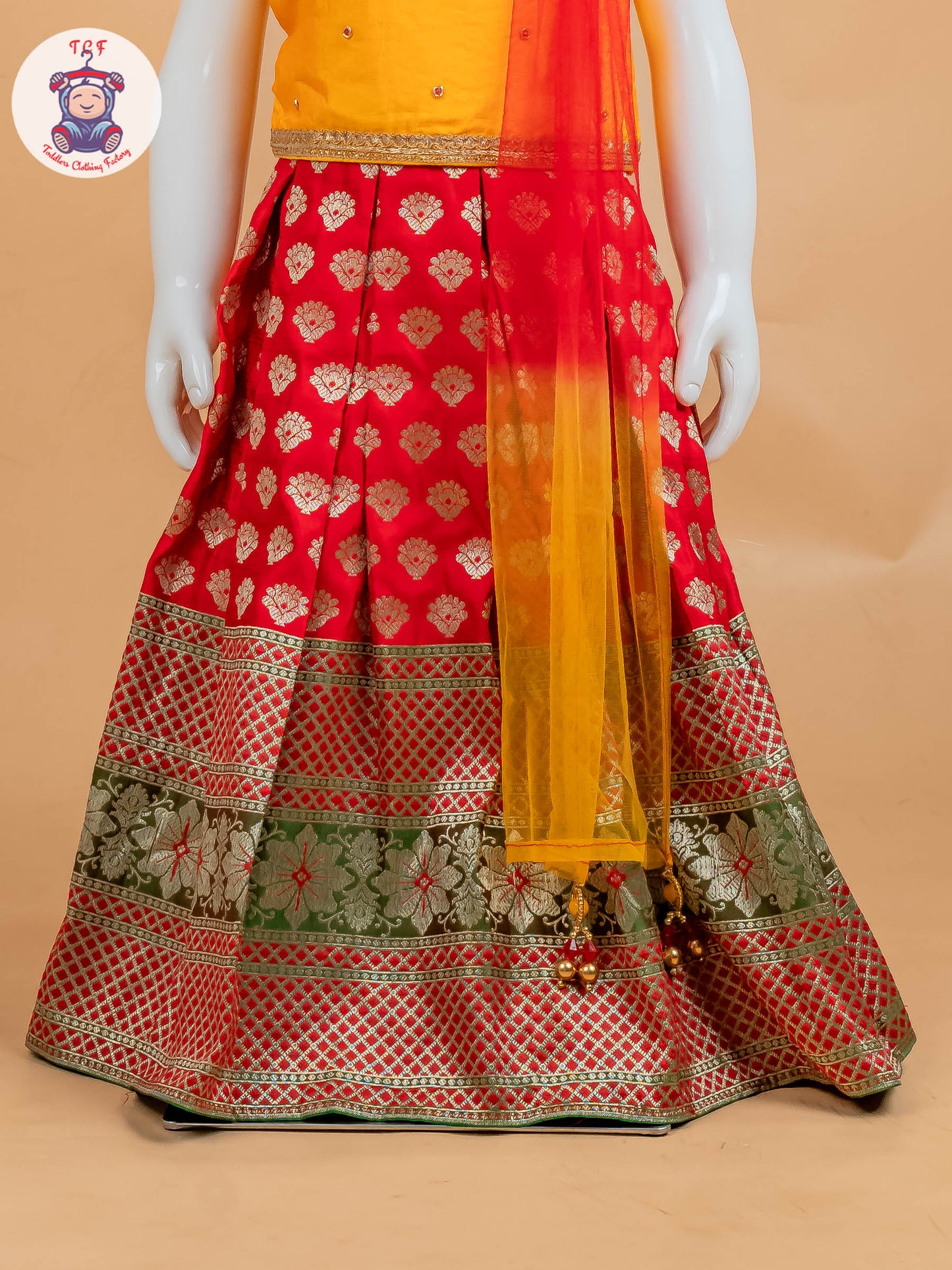 Orange & Red Floral Print - Semi Lehenga Choli